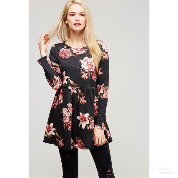 LAST 1! Buttery Soft Floral Ruffle Top in Charcoal - Picture 8 of 8